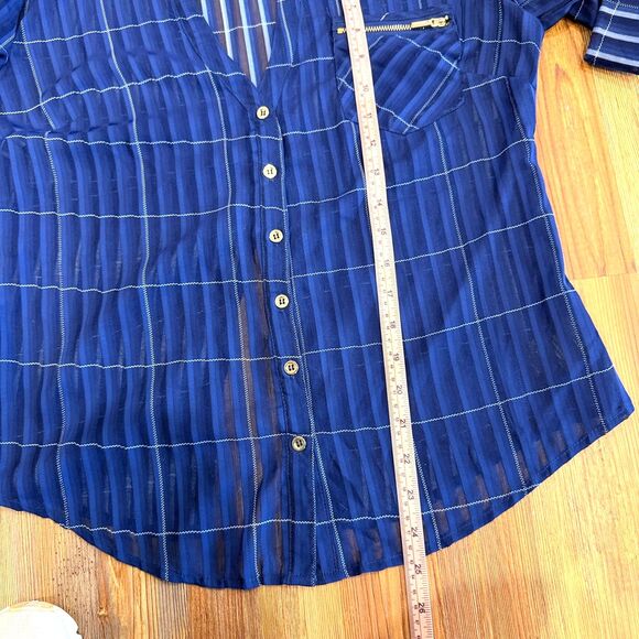 Bebe Blue Plaid Portofino Button Down Blouse Size Medium - Picture 9 of 9